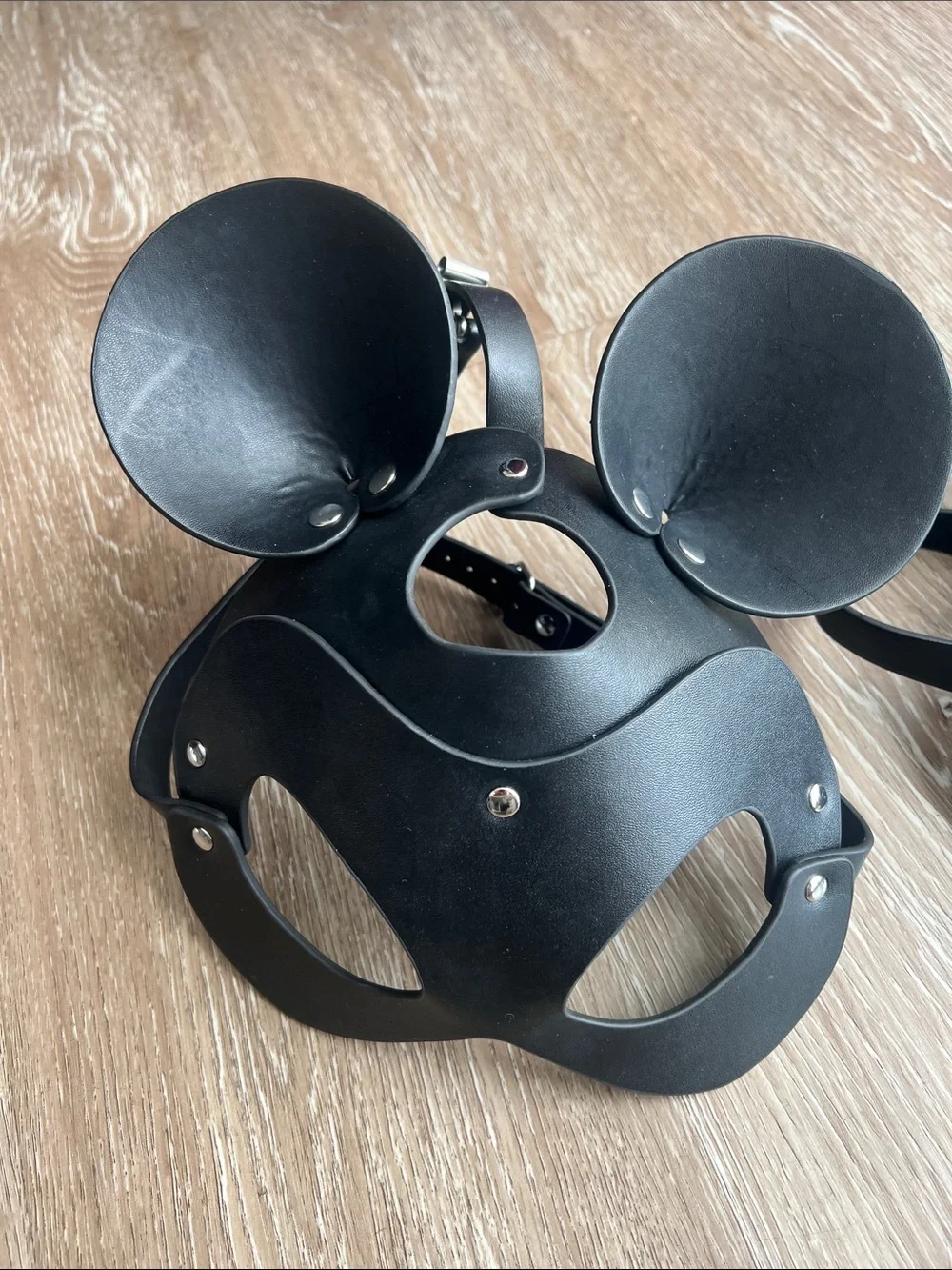🖤 Unisex faux Leather Mouse Ear Masquerade Mask-Pair Available, detachable ears